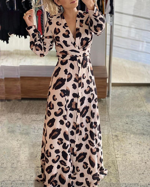 New Leopard Print Long Sleeve Dress