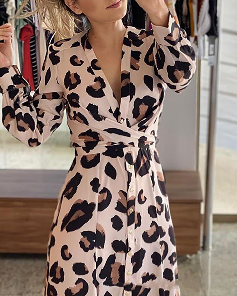 New Leopard Print Long Sleeve Dress