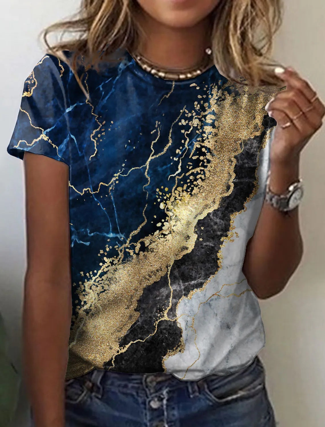 Women's European And American New Abstract Retro Print Short Sleeves