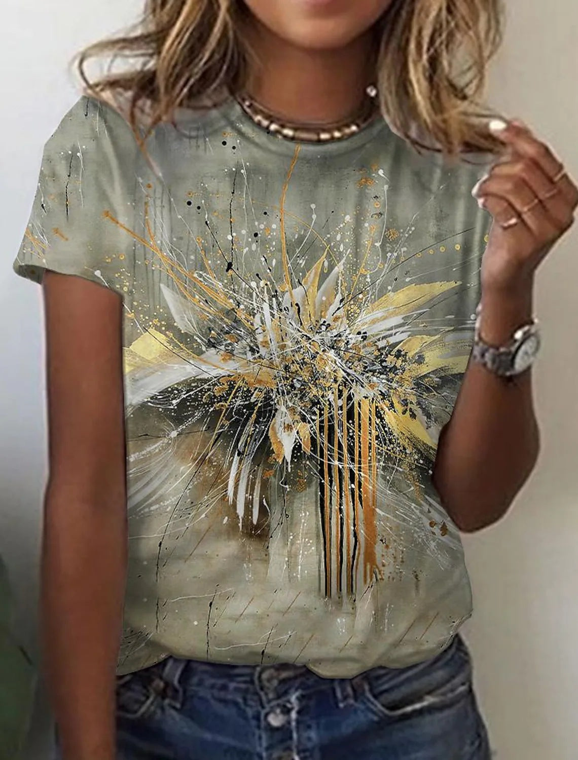 Women's European And American New Abstract Retro Print Short Sleeves