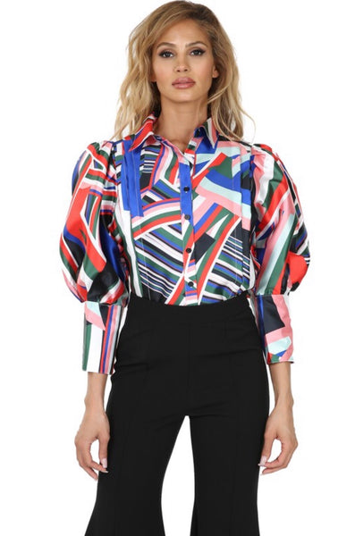 Multi Colored Puff Sleeve Top