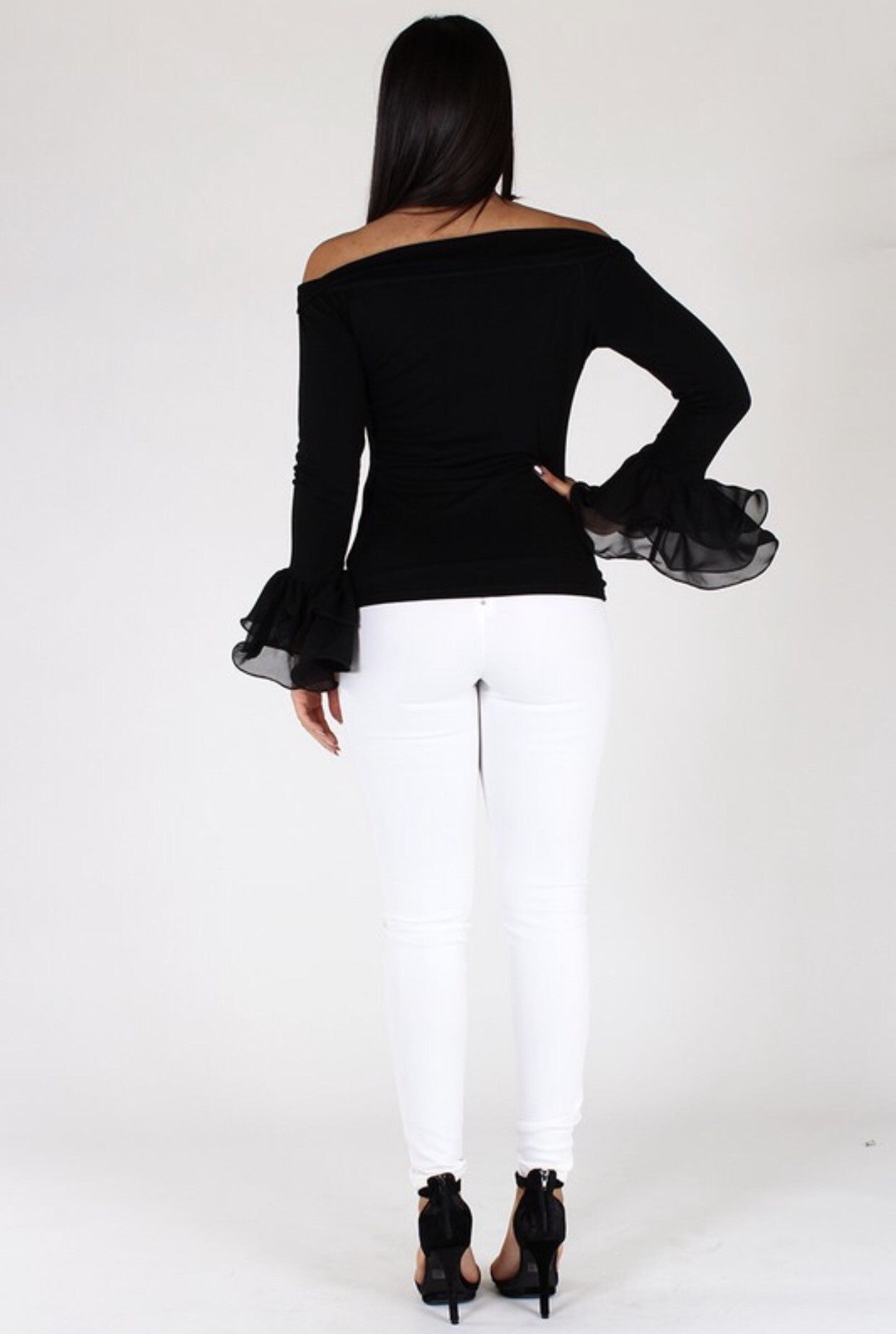 Sophistication Black Top with Ruffle Sleeves